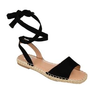 Journee Women's Emelie Espadrille Ankle Wrap Flat Sandals Black Size 9